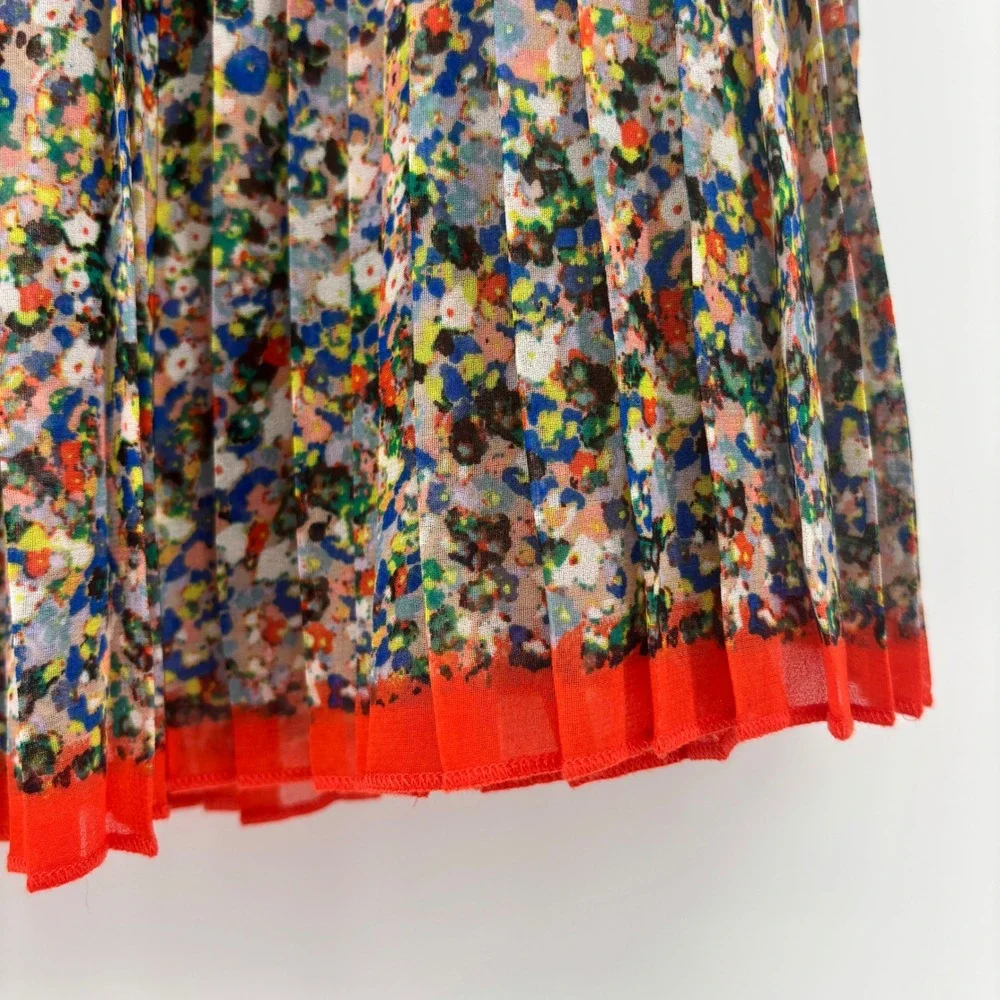 American Eagle Outfitters Floral Pleated Mini Skirt Braided Waist‎ Orange Hem 10